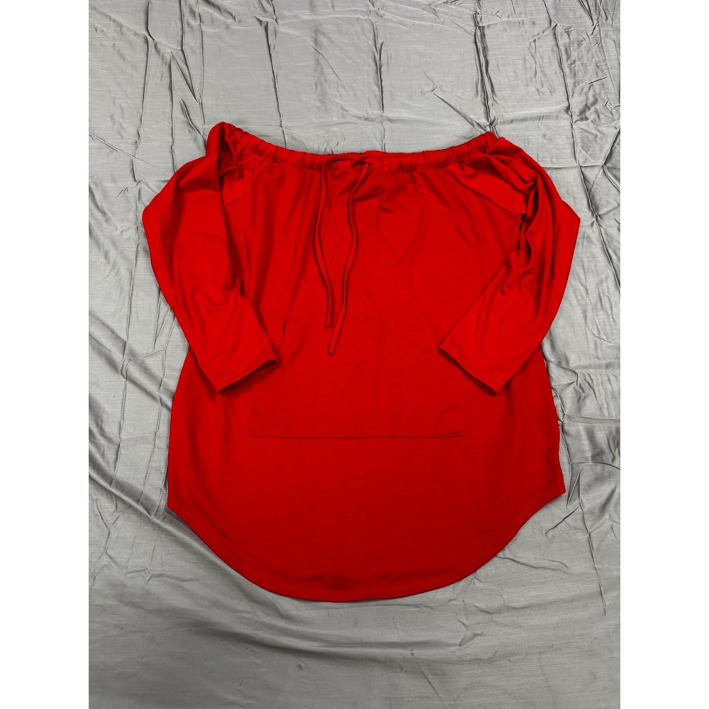 Rouge Collection Red Off The Shoulder Tunic Top Kangaroo Pocket Womens 2X